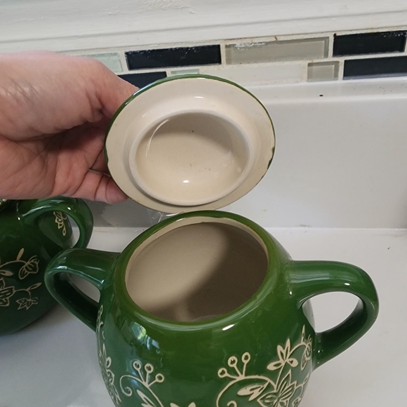 Temptations Green Floral Lace Ceramic Set of 3 - Picture 3 of 8